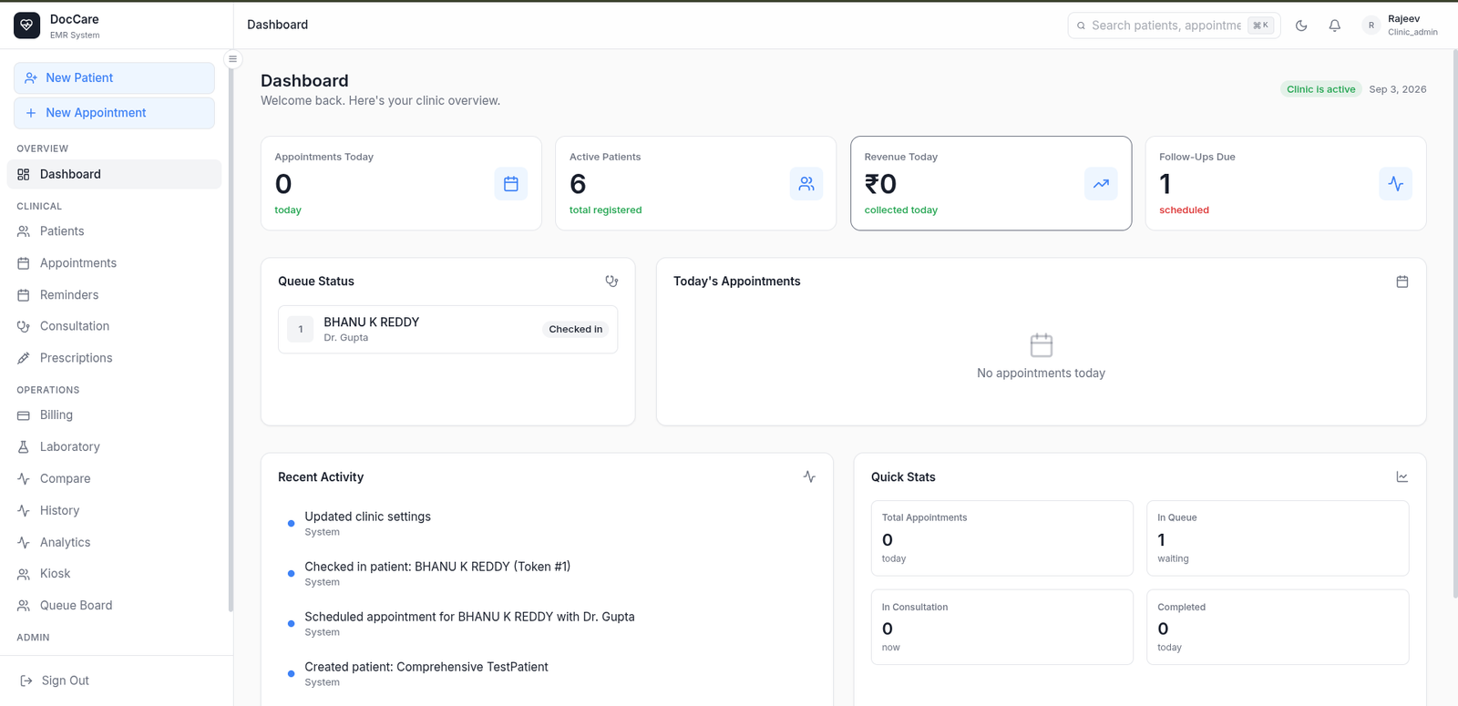 DocCare — unified clinic management platform